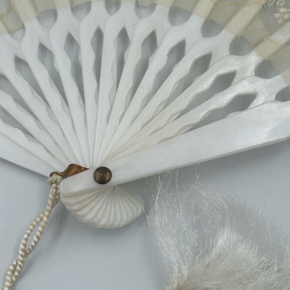 Elegant Lace Hand Fan with Yellow Floral Design - Picture 3 of 4